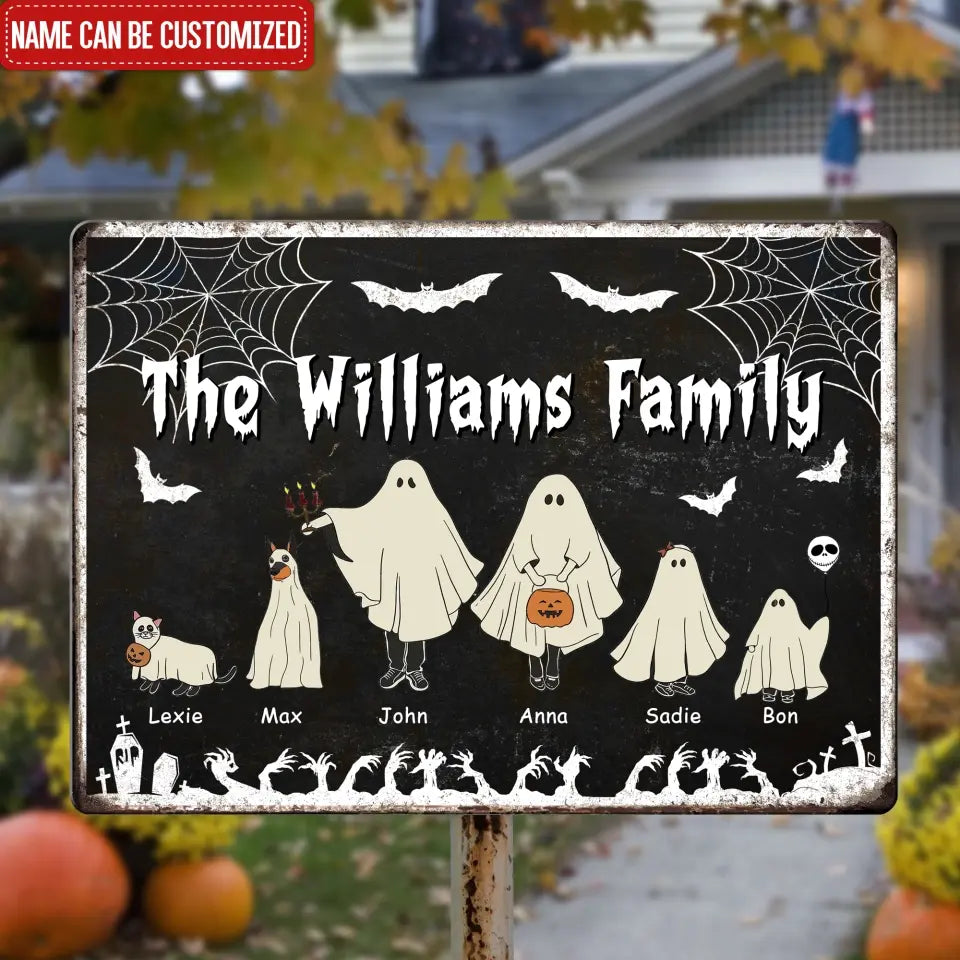 Halloween Family Portrait - Personalized Metal Sign, Halloween Gift