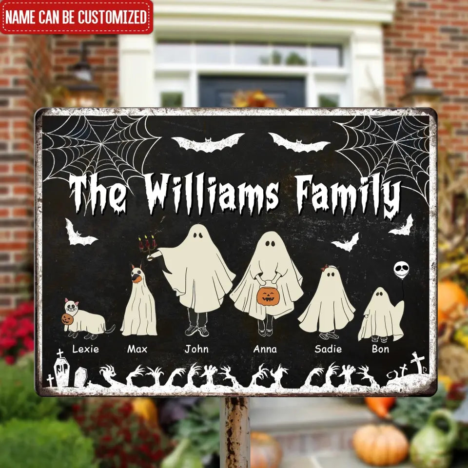 Halloween Family Portrait - Personalized Metal Sign, Halloween Gift