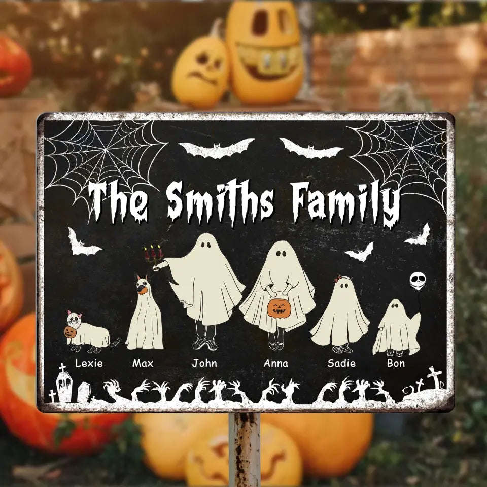Halloween Family Portrait - Personalized Metal Sign, Halloween Gift