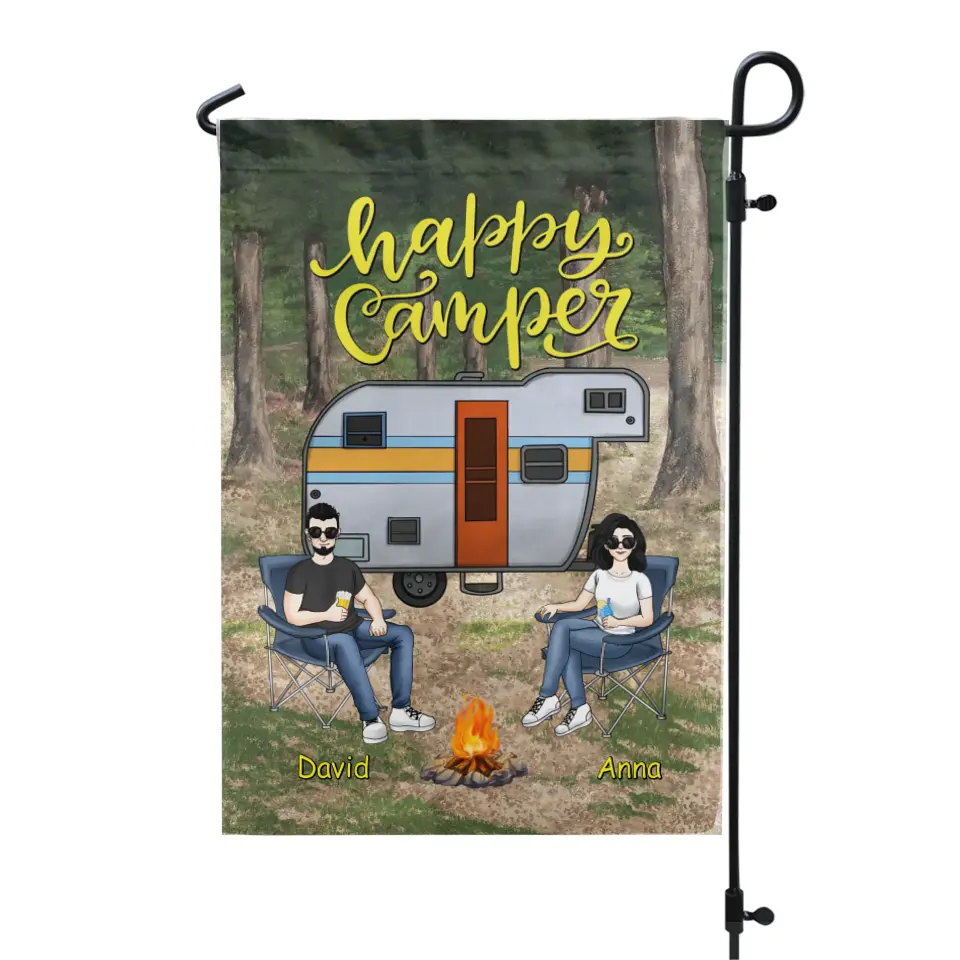 Happy Camper - Personalized Garden Flag, Gift For Camping Lover