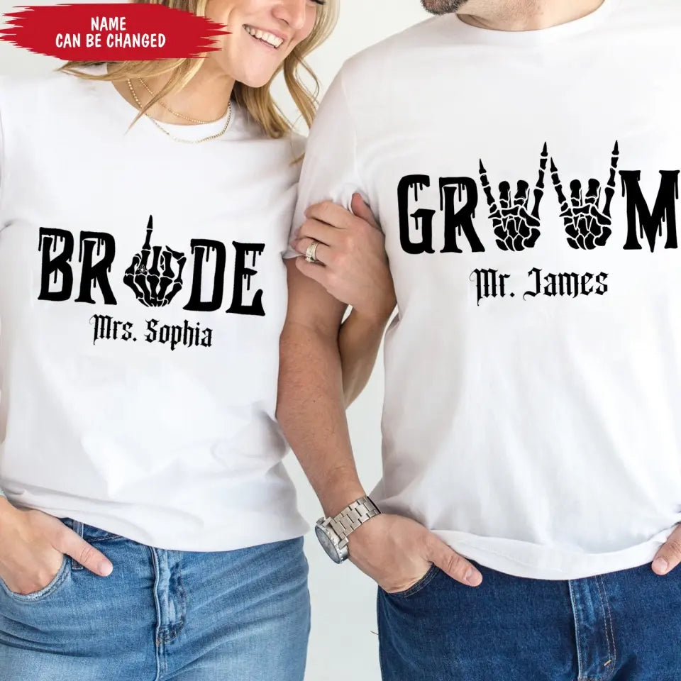 Gothic Bride And Groom Shirt - Personalized T-Shirt, Gift For Couple Halloween