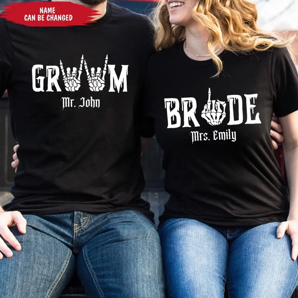 Gothic Bride And Groom Shirt - Personalized T-Shirt, Gift For Couple Halloween