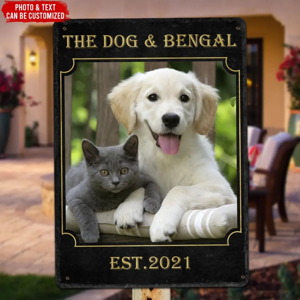 The Dog & Bengal - Personalized Metal Sign, Gift For Pet Lover