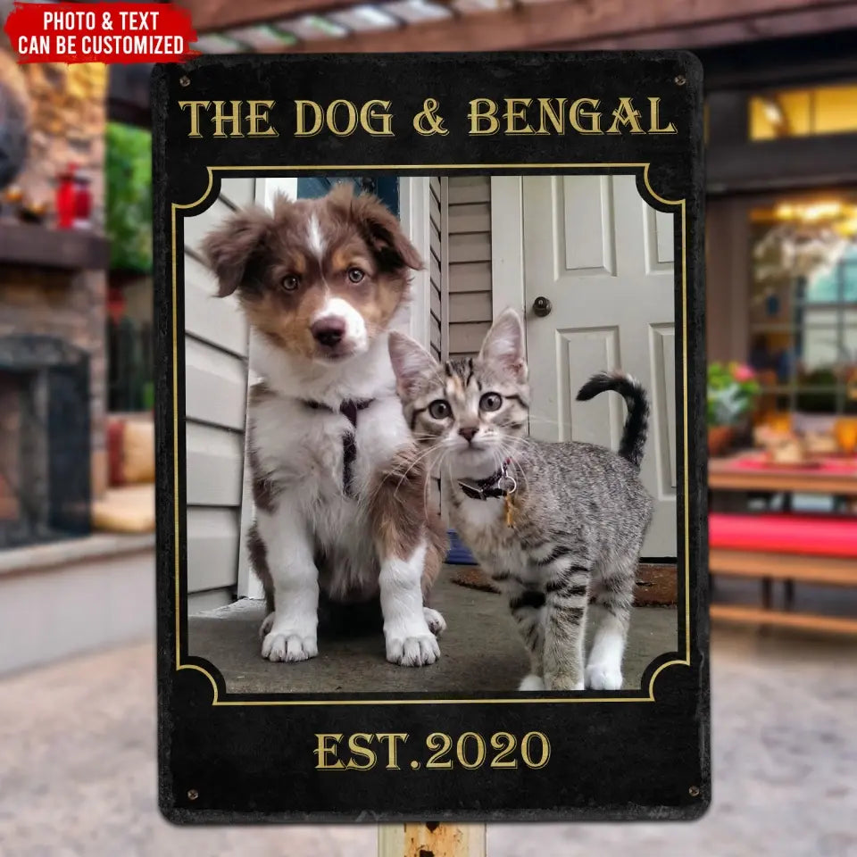 The Dog & Bengal - Personalized Metal Sign, Gift For Pet Lover