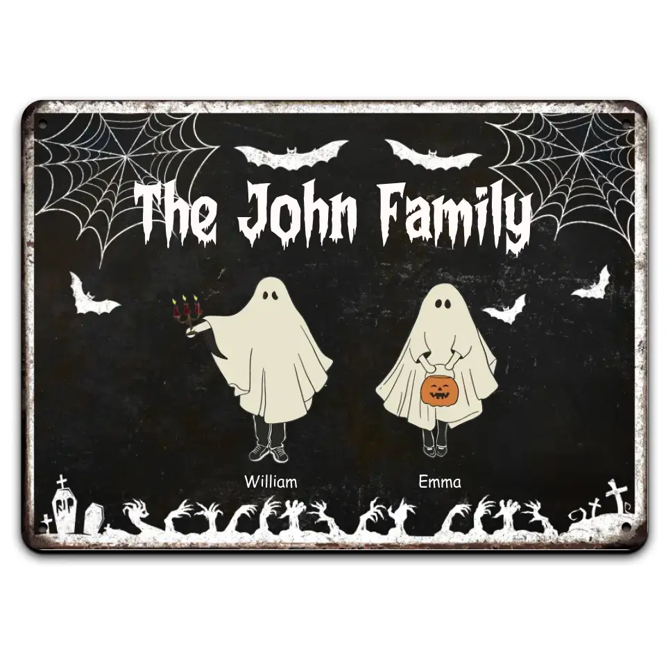 Halloween Family Portrait - Personalized Metal Sign, Halloween Gift