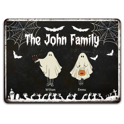 Halloween Family Portrait - Personalized Metal Sign, Halloween Gift