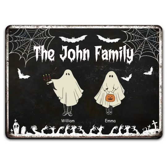 Halloween Family Portrait - Personalized Metal Sign, Halloween Gift