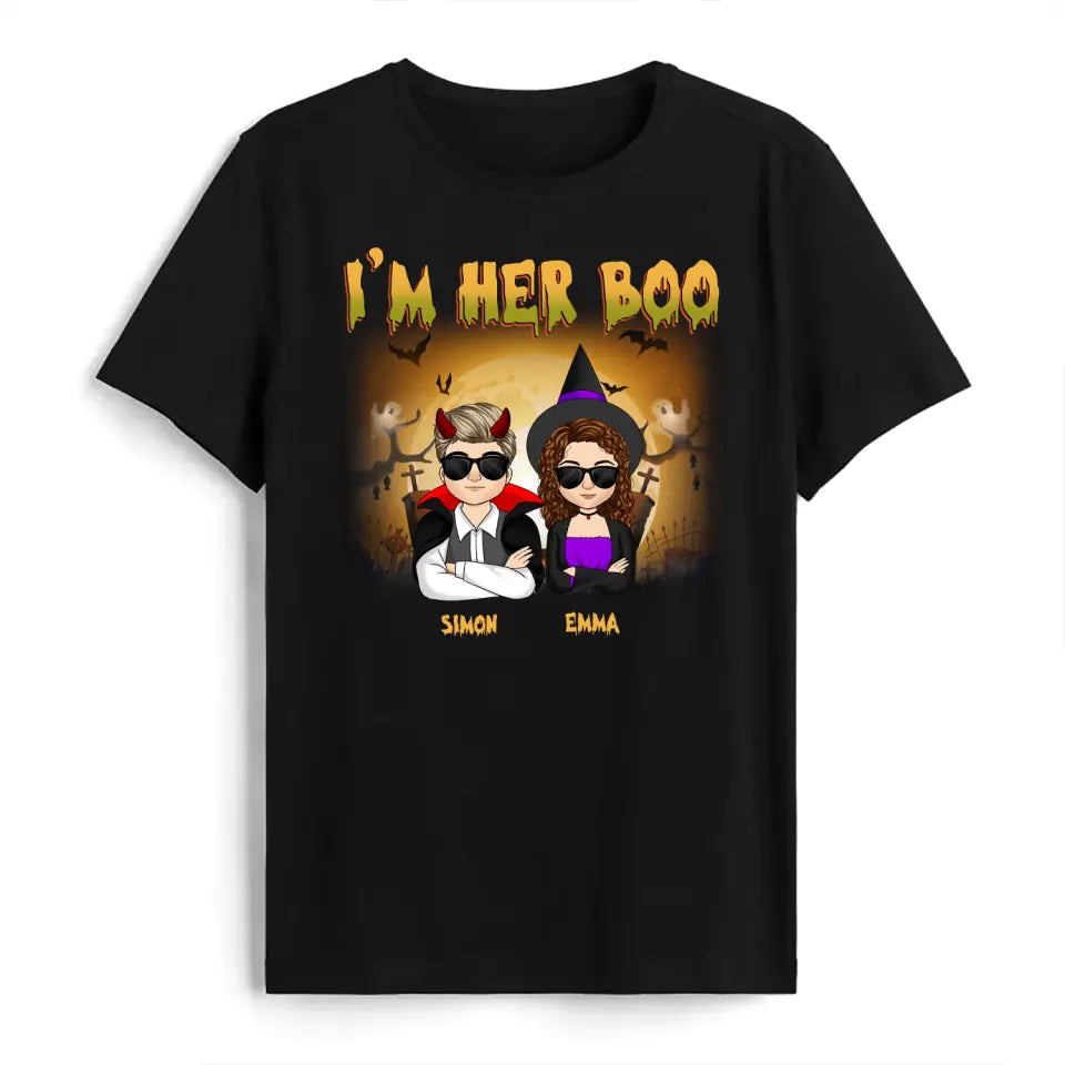 I&#39;m Her Boo I&#39;m His Witch - Personalized Halloween T-Shirt, Halloween Gift For Couple