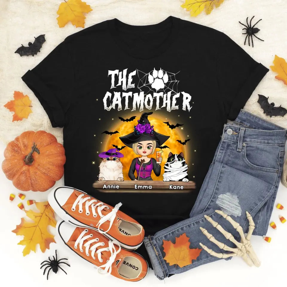 The CatMother - Personalized T-Shirt, Halloween Gift For Cat Lovers