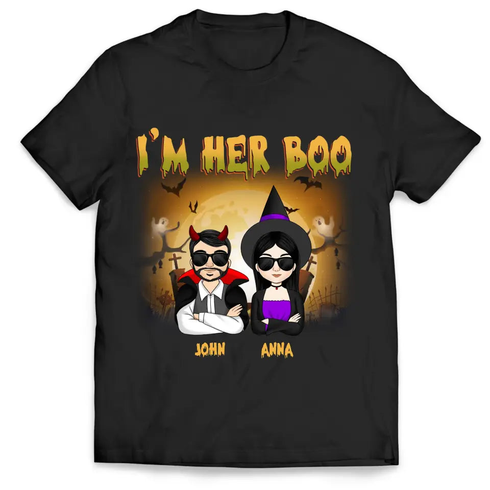 I'm Her Boo I'm His Witch - Personalized Halloween T-Shirt, Halloween Gift For Couple