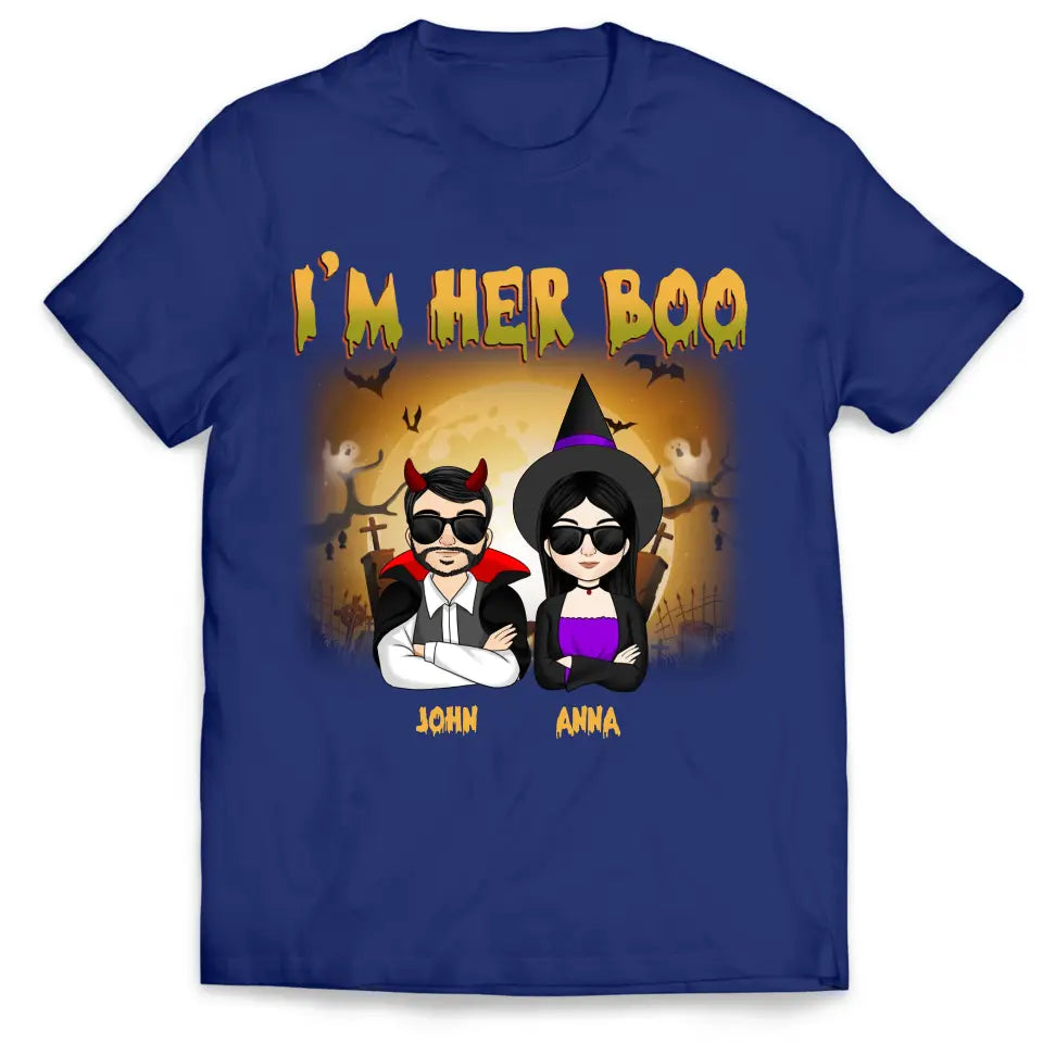 I'm Her Boo I'm His Witch - Personalized Halloween T-Shirt, Halloween Gift For Couple
