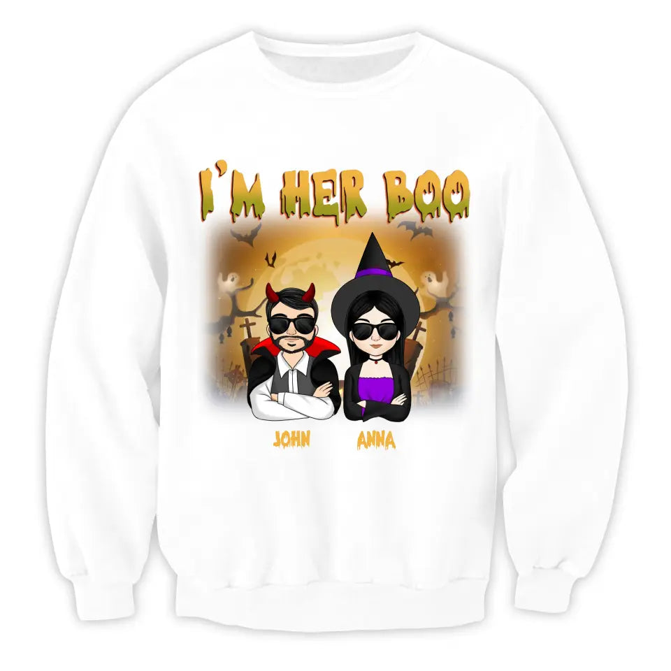 I'm Her Boo I'm His Witch - Personalized Halloween T-Shirt, Halloween Gift For Couple
