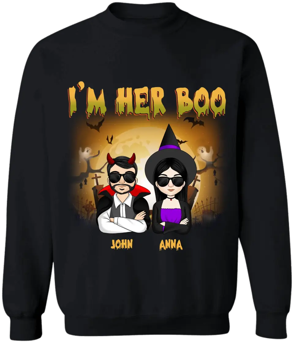 I'm Her Boo I'm His Witch - Personalized Halloween T-Shirt, Halloween Gift For Couple