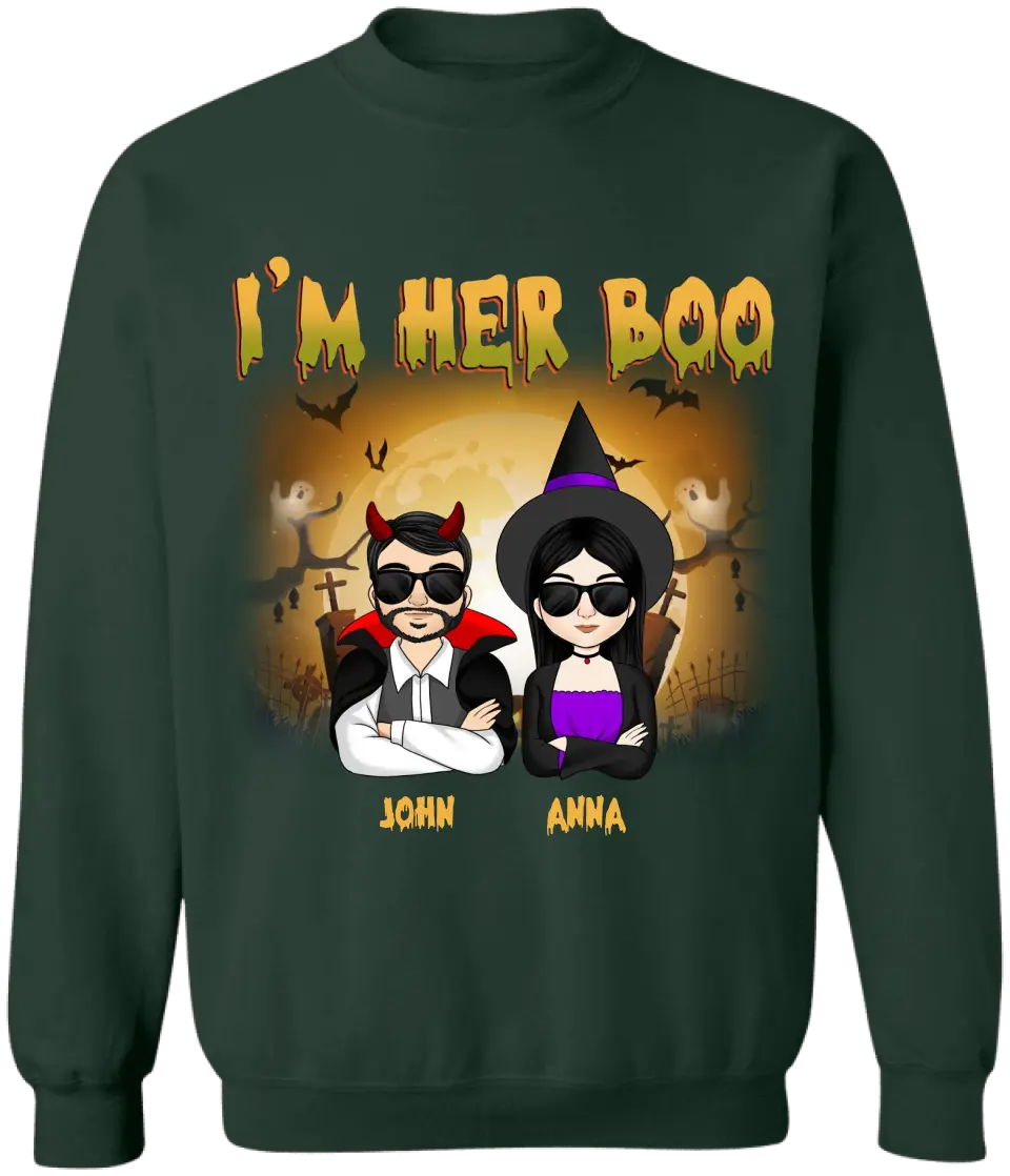 I'm Her Boo I'm His Witch - Personalized Halloween T-Shirt, Halloween Gift For Couple