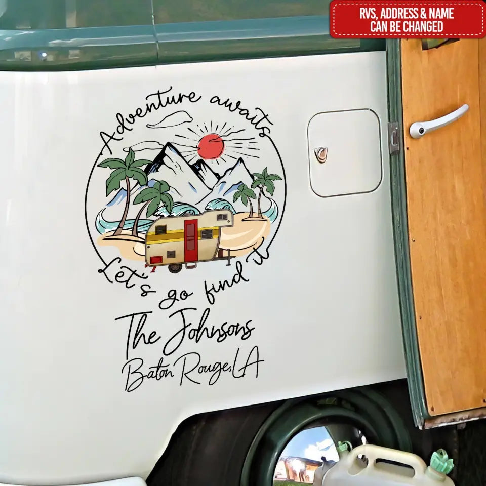 Adventure Awaits - Personalized Decal, Gift For Camping Lovers - PCD50