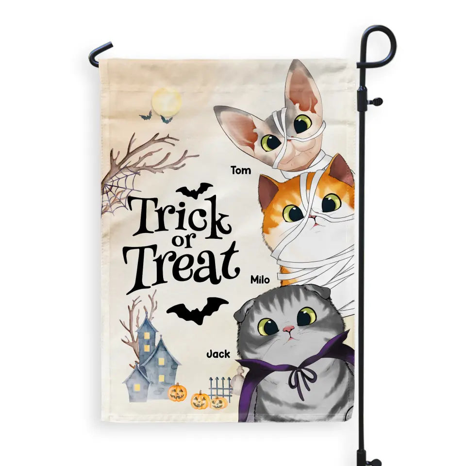 Trick or Treat - Personalized Garden Flag, Gift For Cat Lover, Gift for Halloween