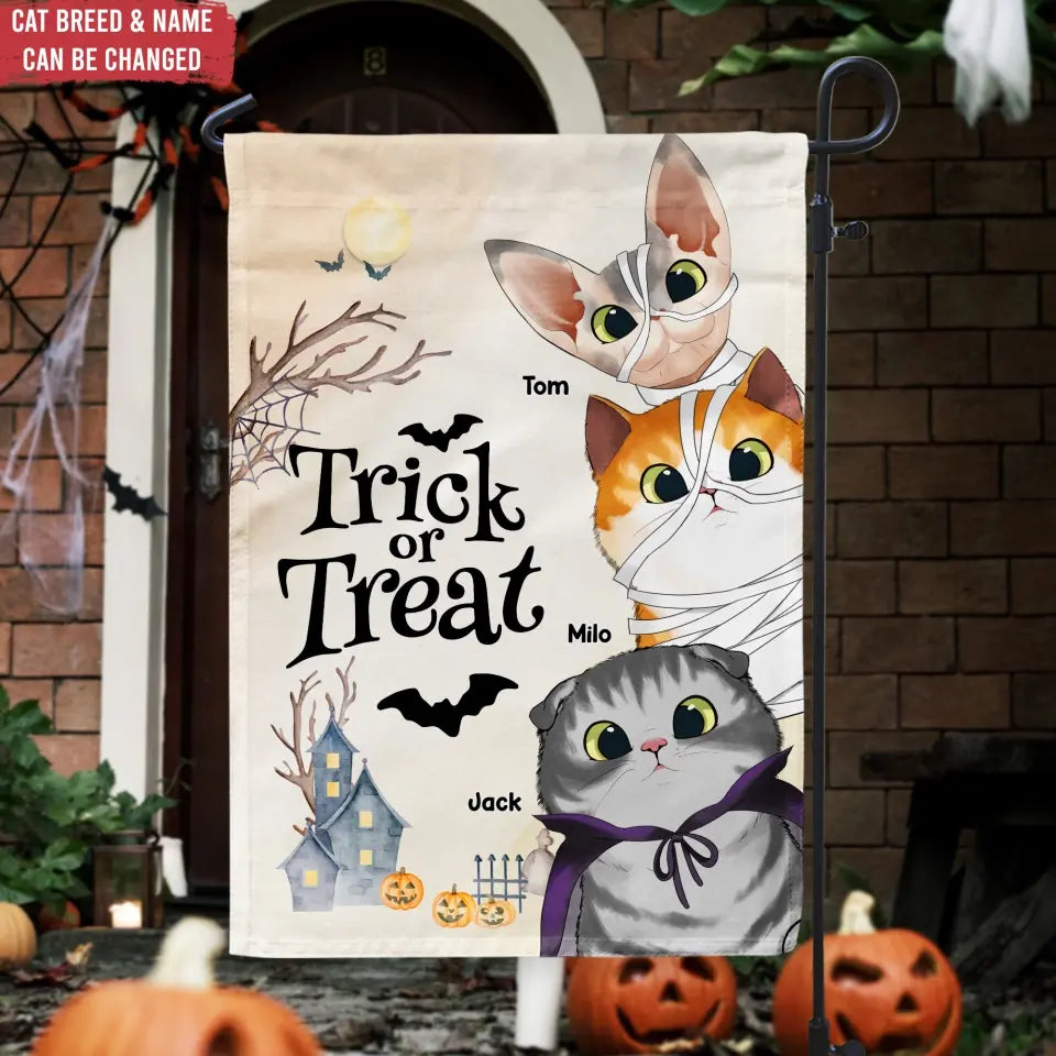 Trick or Treat - Personalized Garden Flag, Gift For Cat Lover, Gift for Halloween