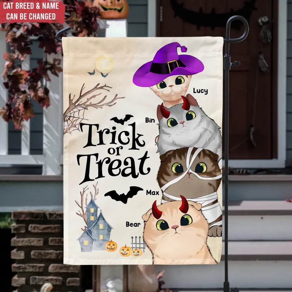 Trick or Treat - Personalized Garden Flag, Gift For Cat Lover, Gift for Halloween
