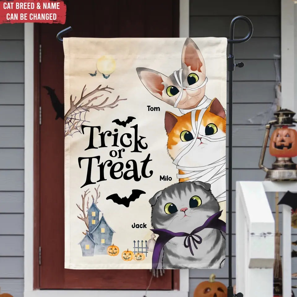 Trick or Treat - Personalized Garden Flag, Gift For Cat Lover, Gift for Halloween