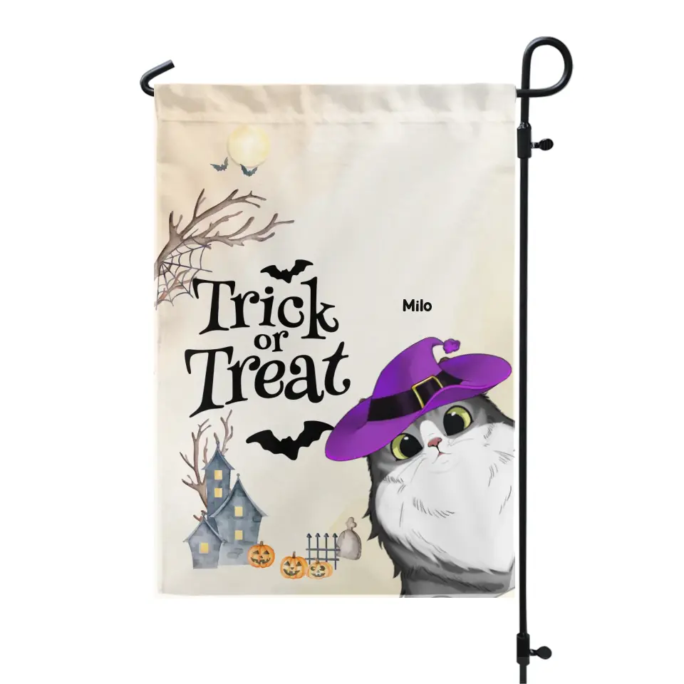 Trick or Treat - Personalized Garden Flag, Gift For Cat Lover, Gift for Halloween