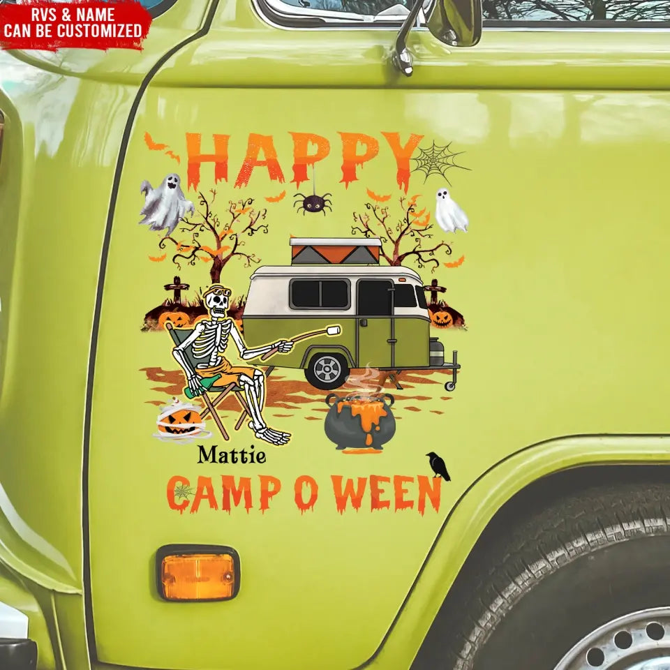 Happy Camp O Ween - Personalized Decal, Halloween Decal For Camping Lovers
