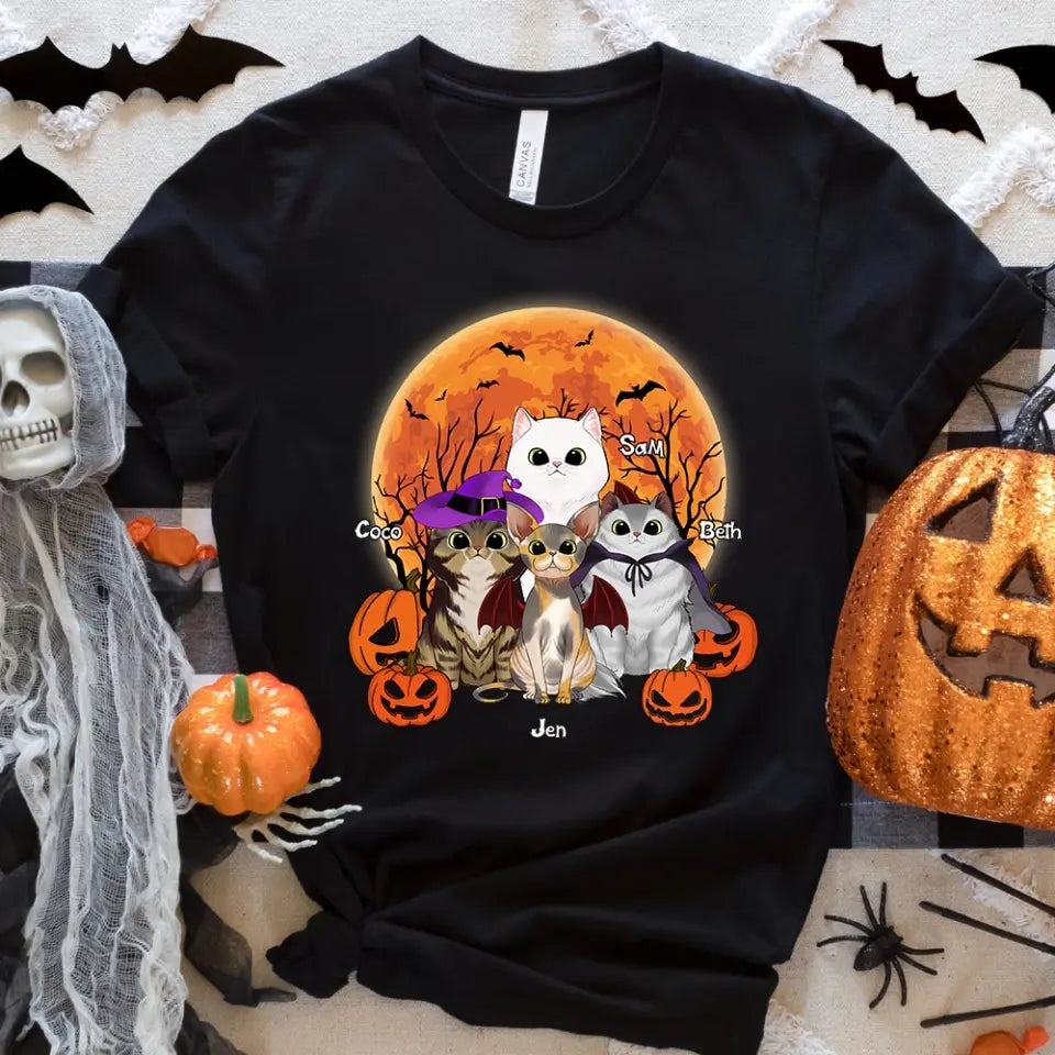 Black Cat Halloween - Personalized T-Shirt, Halloween Gift For Cat Lovers