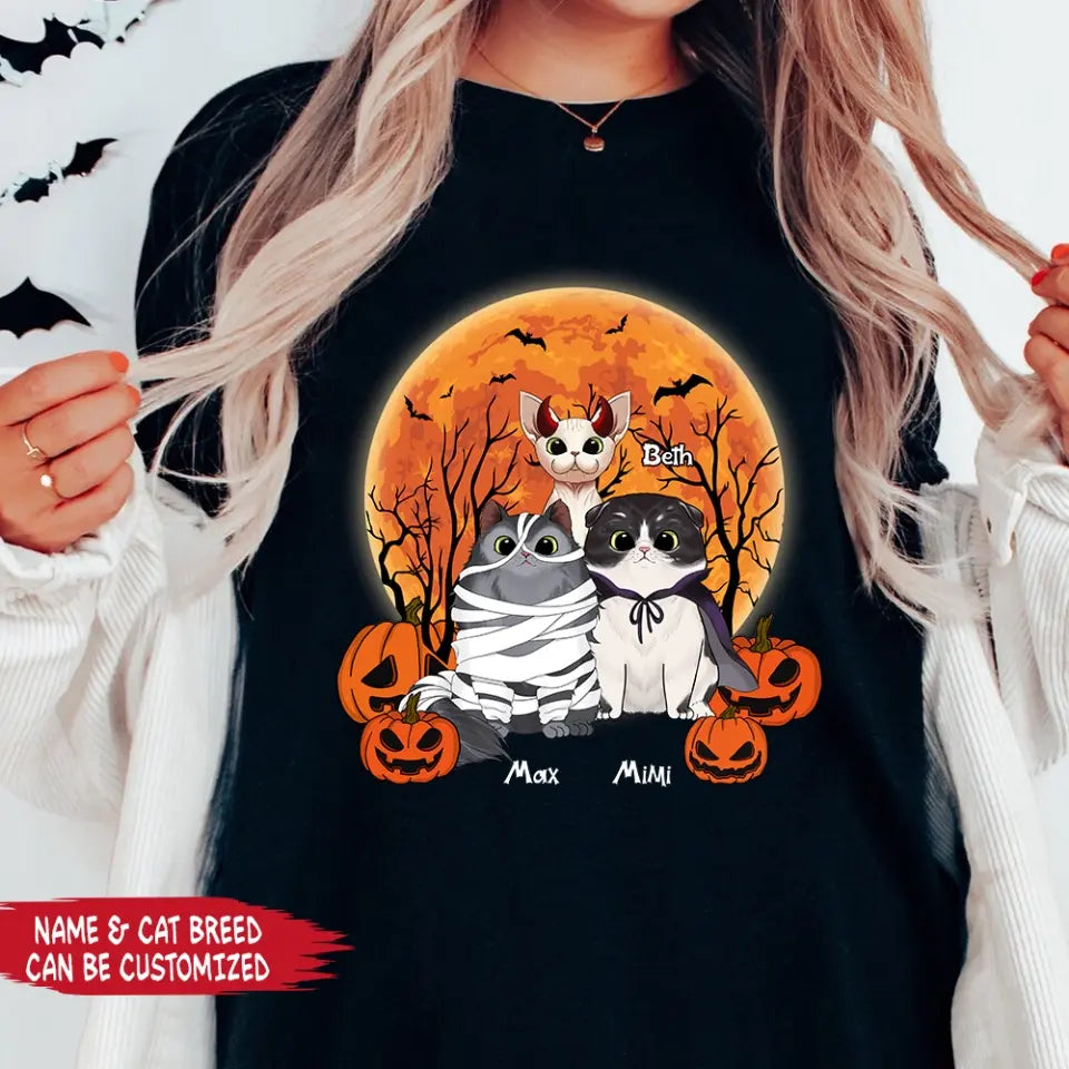 Black Cat Halloween - Personalized T-Shirt, Halloween Gift For Cat Lovers
