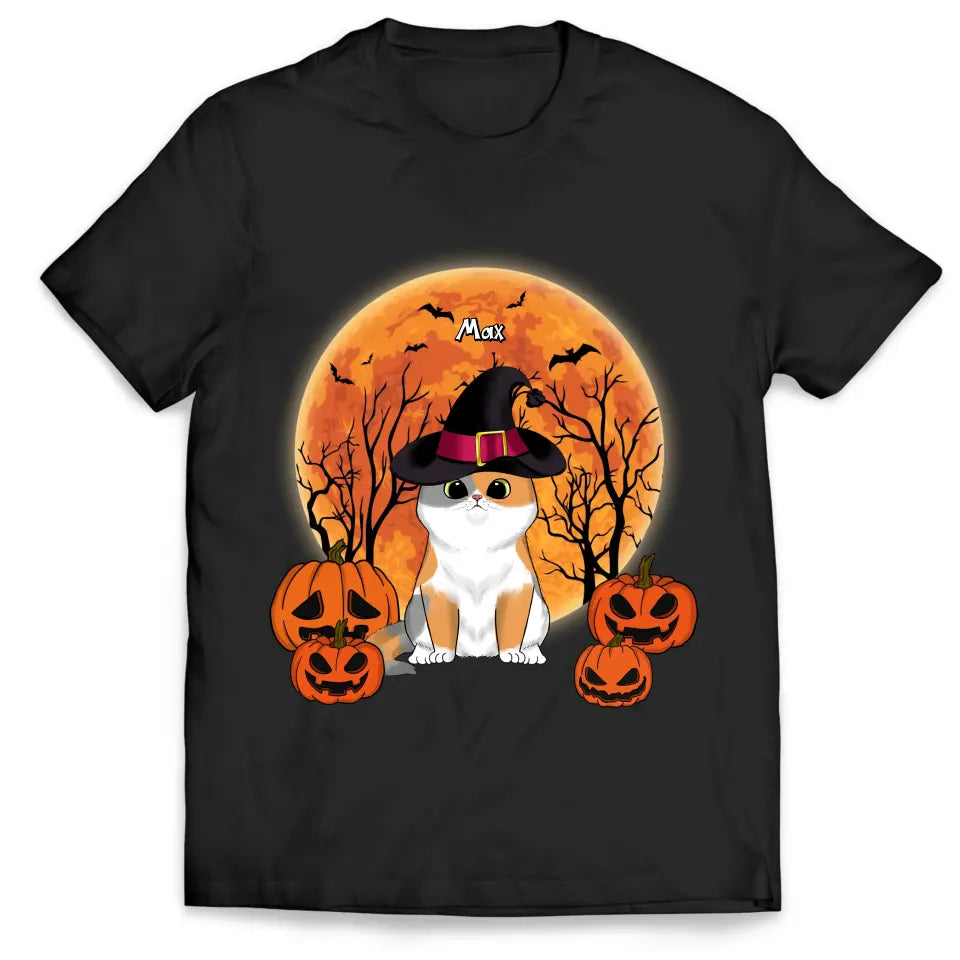 Black Cat Halloween - Personalized T-Shirt, Halloween Gift For Cat Lovers