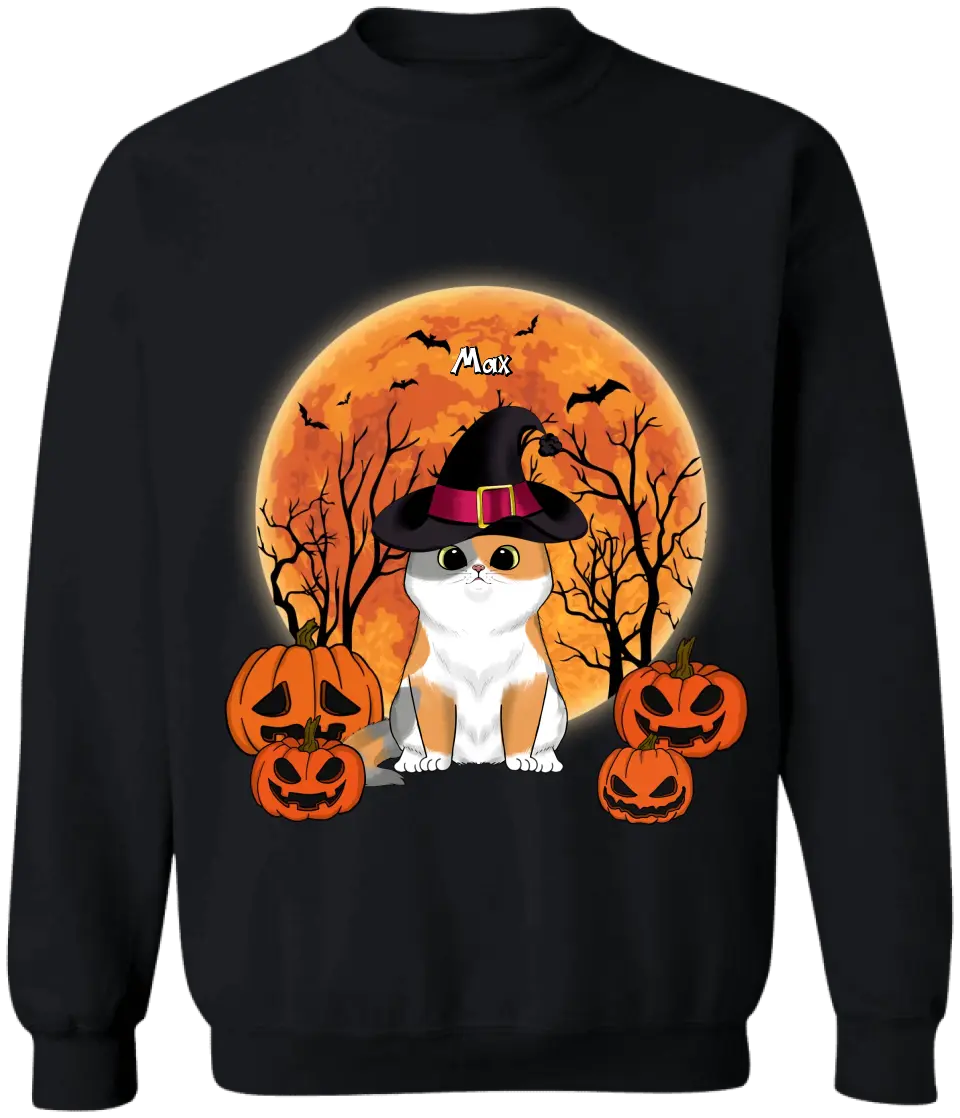 Black Cat Halloween - Personalized T-Shirt, Halloween Gift For Cat Lovers