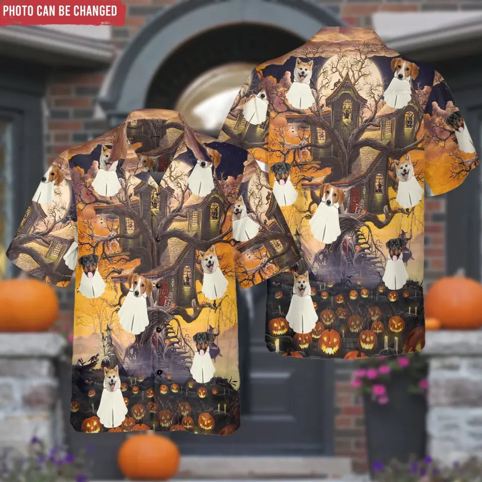Halloween Ghost Pet Photo - Personalized  Hawaiian Shirt, Gift For Dog  Lover