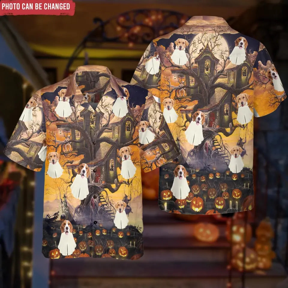 Halloween Ghost Pet Photo - Personalized  Hawaiian Shirt, Gift For Dog  Lover