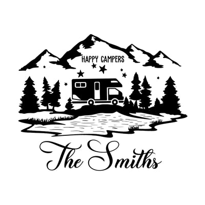 Happy Campers Beach Or Lake Style - Personalized Decal, Camping Gift