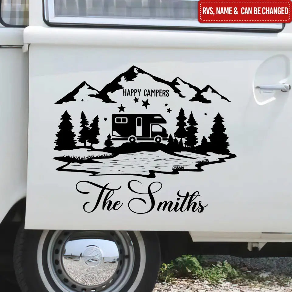 Happy Campers Beach Or Lake Style - Personalized Decal, Camping Gift