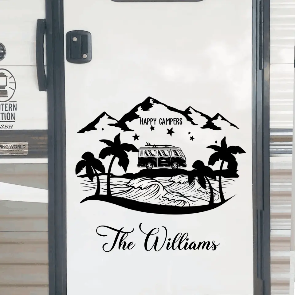 Happy Campers Beach Or Lake Style - Personalized Decal, Camping Gift