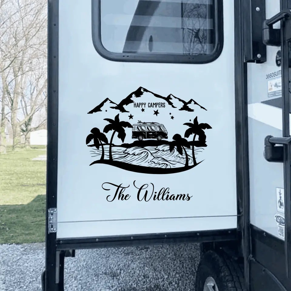 Happy Campers Beach Or Lake Style - Personalized Decal, Camping Gift