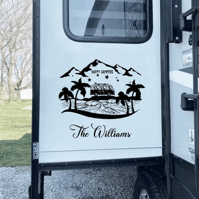Happy Campers Beach Or Lake Style - Personalized Decal, Camping Gift
