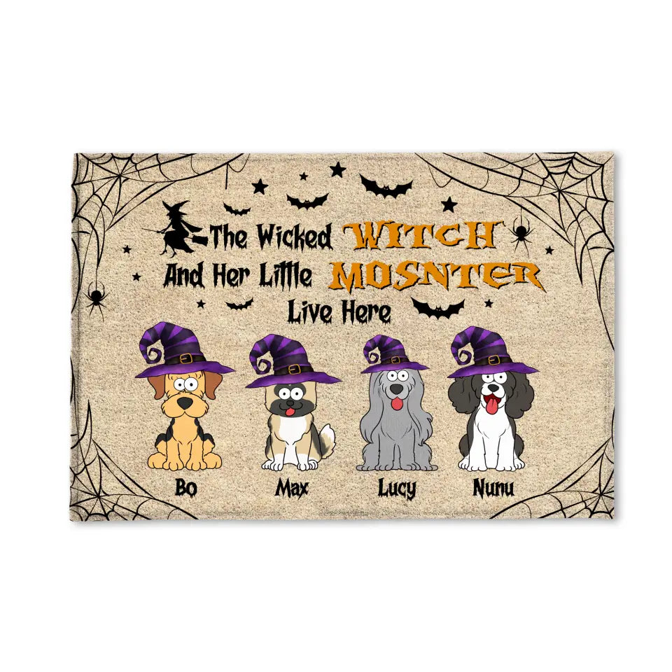 The Wicked Witch And Her Little Monsters Live Here - Personalized Doormat, Gift For Halloween