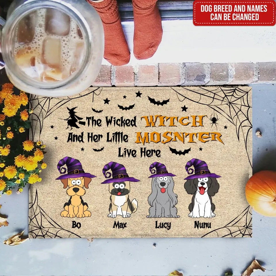 The Wicked Witch And Her Little Monsters Live Here - Personalized Doormat, Gift For Halloween