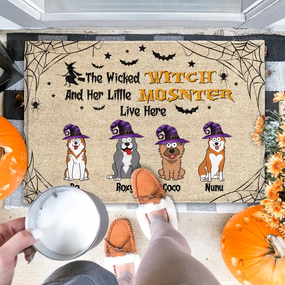 The Wicked Witch And Her Little Monsters Live Here - Personalized Doormat, Gift For Halloween