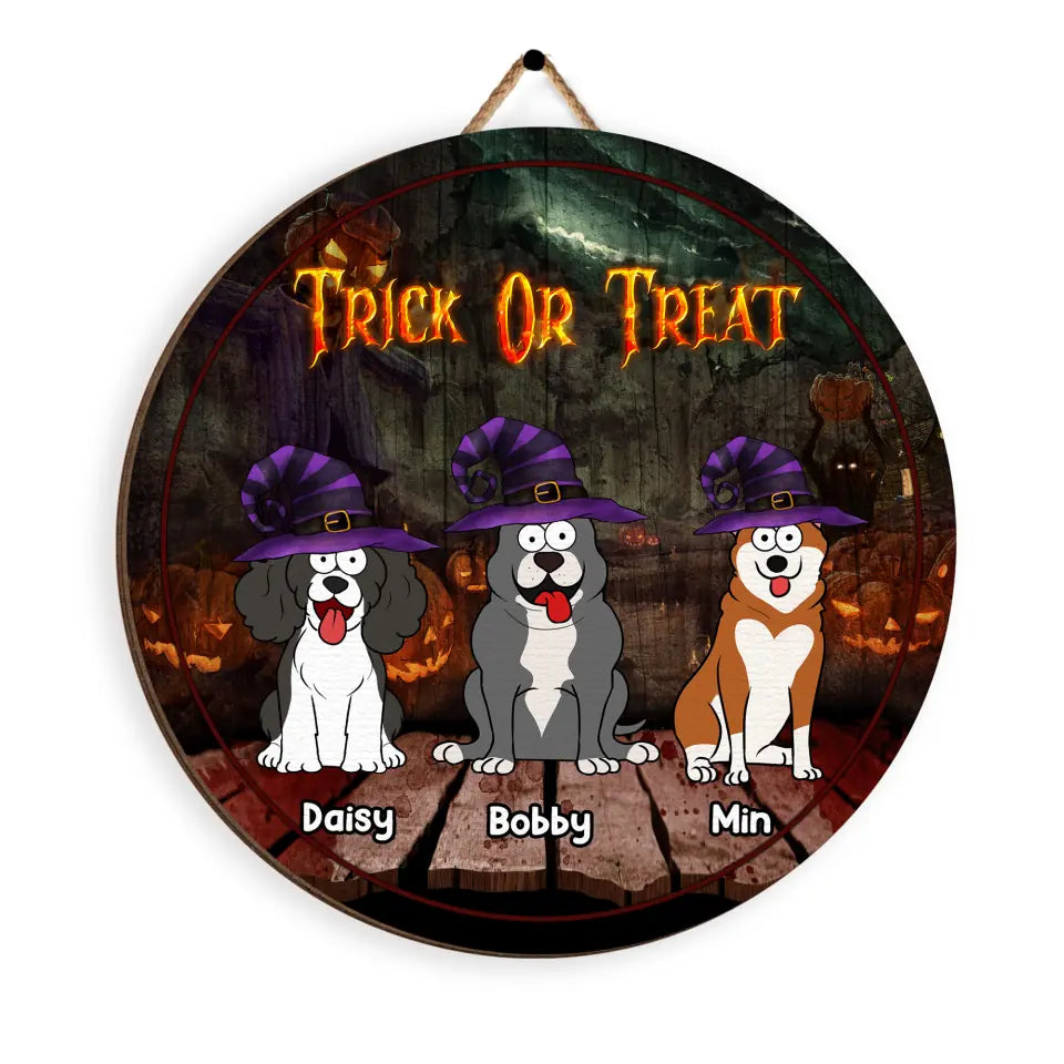 Trick Or Treat - Personalized Door Sign, Gift For Dog Halloween