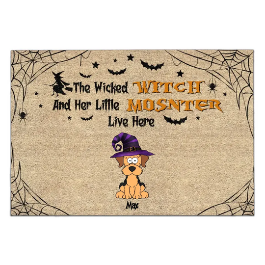 The Wicked Witch And Her Little Monsters Live Here - Personalized Doormat, Gift For Halloween