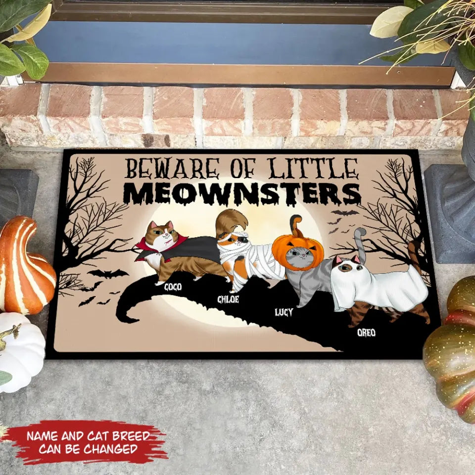Beware Of Little Meownsters - Personalized Doormat, Gift For Halloween