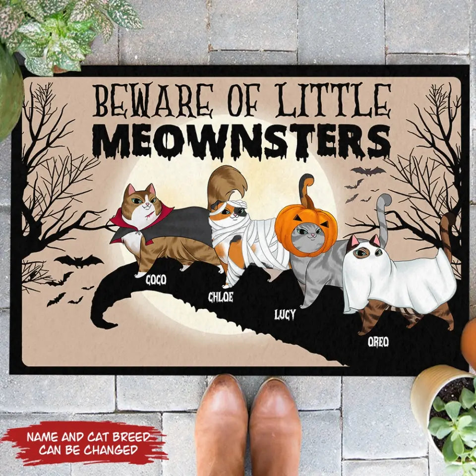 Beware Of Little Meownsters - Personalized Doormat, Gift For Halloween