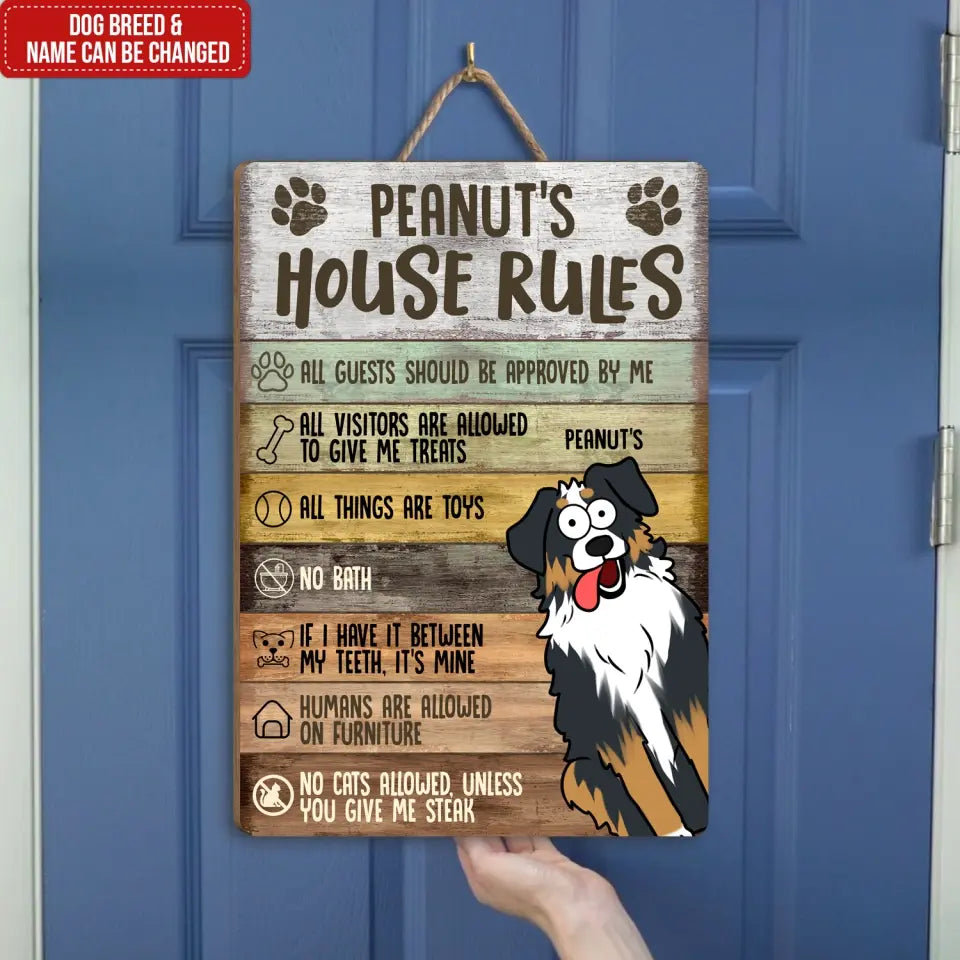 Dog's House Rules - Personalized Wood Sign, Funny Sign, Gift For Dog Lovers