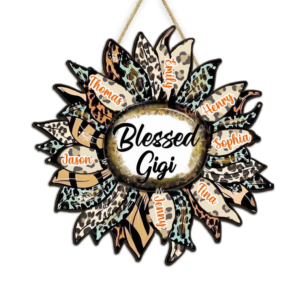 Bless Nana Leopard Sunflower - Personalized Wood Sign, Gift For Grandma
