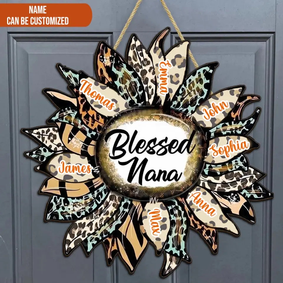 Bless Nana Leopard Sunflower - Personalized Wood Sign, Gift For Grandma