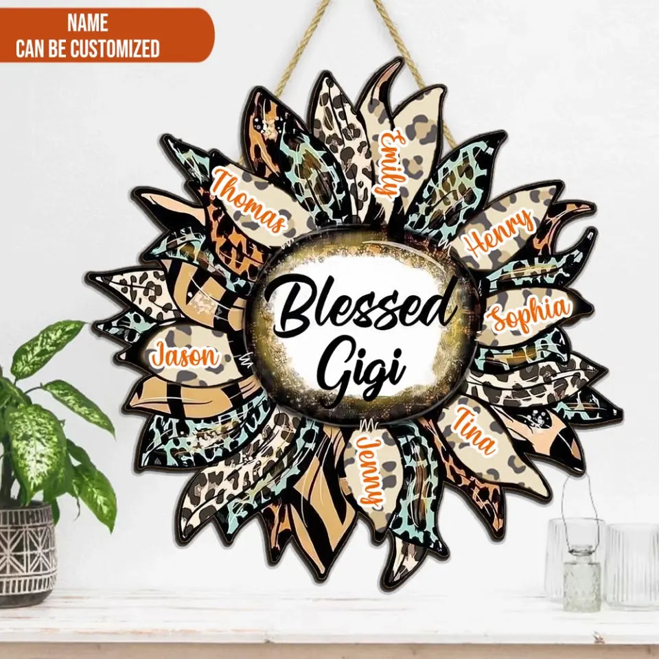 Bless Nana Leopard Sunflower - Personalized Wood Sign, Gift For Grandma