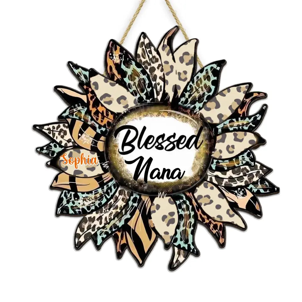 Bless Nana Leopard Sunflower - Personalized Wood Sign, Gift For Grandma