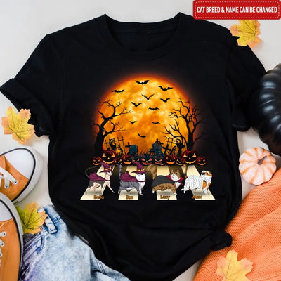 Cat Walking - Personalized T-Shirt, Halloween Gift For Cat Lover
