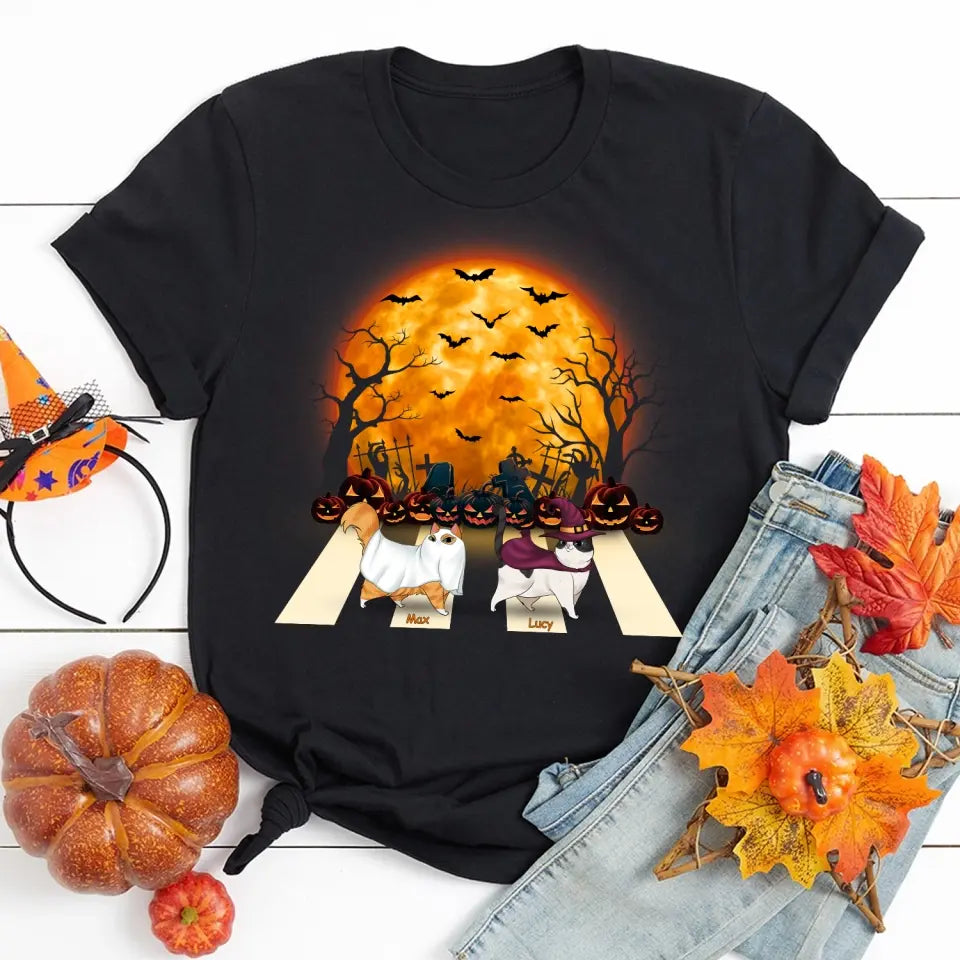Cat Walking - Personalized T-Shirt, Halloween Gift For Cat Lover